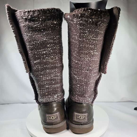 UGG Australia Cardy Knit Womens Tall Button Sequined Boots Grey Brown Size 6 - Picture 4 of 15